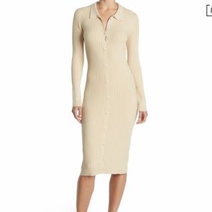 NAADAM Button Front Cashmere Midi Sweater Dress